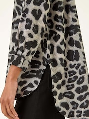 Roman Grey Animal Print Buttoned Blouse - Image 5 of 5