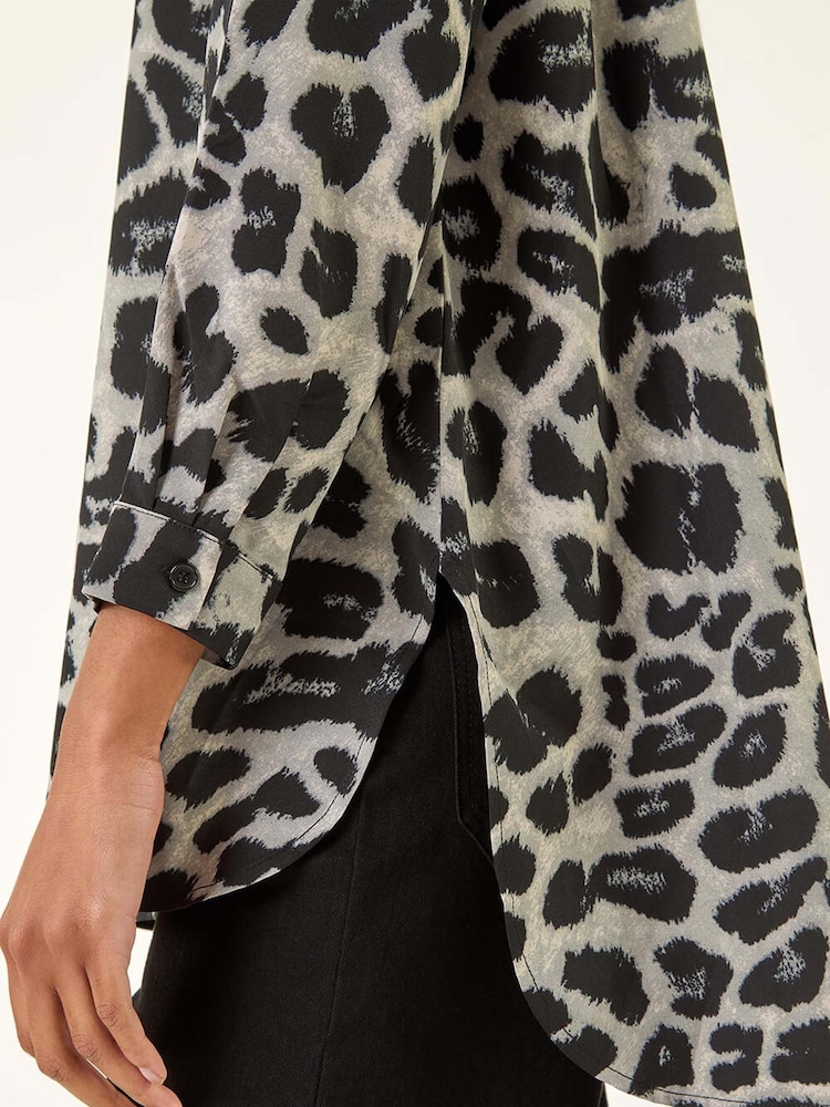 Roman Grey Animal Print Buttoned Blouse - Image 5 of 5