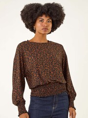 Roman Black Abstract Print High Neck Tunic Top - Image 2 of 5