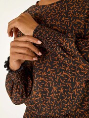 Roman Black Abstract Print High Neck Tunic Top - Image 5 of 5