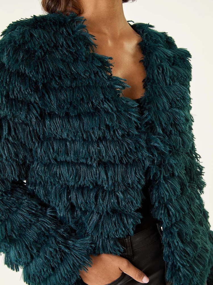 Roman Blue Faux Fur Fluffy Layered Jacket - Image 5 of 5 Roman Blue Faux Fur Fluffy Layered Jacket - Image 5 of 5