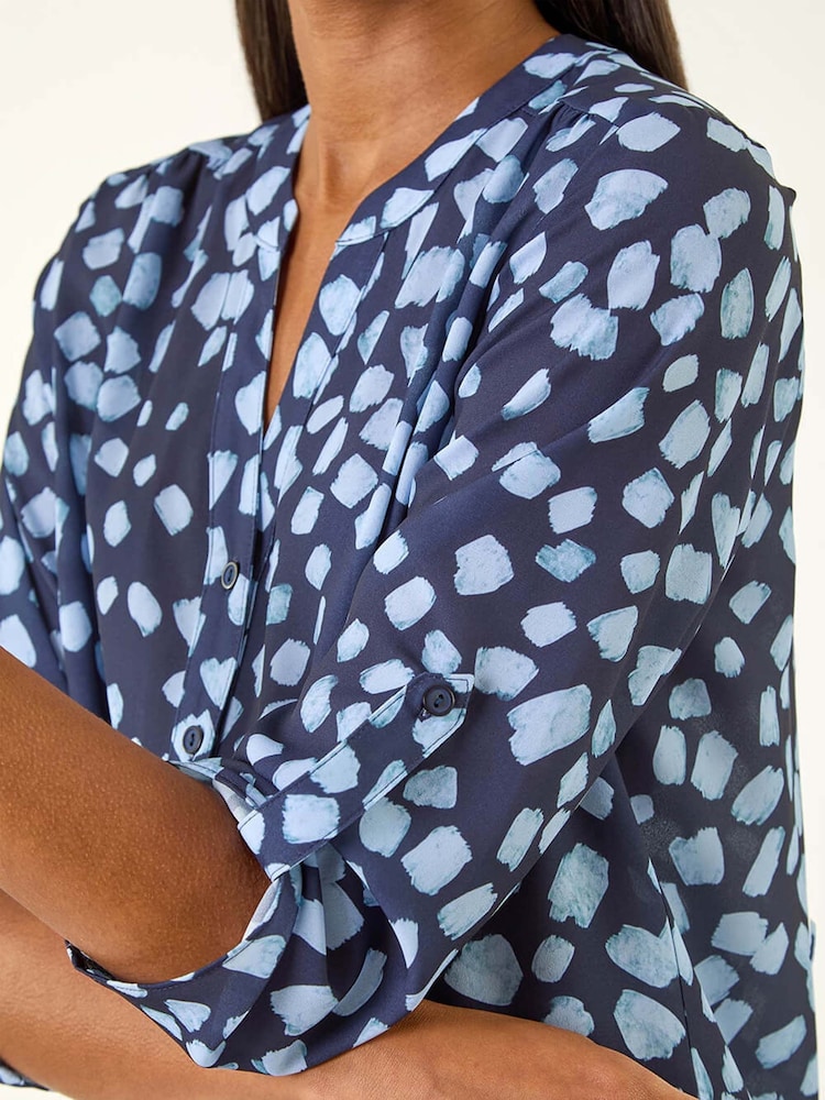 Roman Blue Abstract Spot Print Stretch Blouse - Image 1 of 5