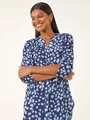 Roman Blue Abstract Spot Print Stretch Blouse - Image 2 of 5
