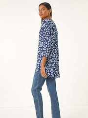 Roman Blue Abstract Spot Print Stretch Blouse - Image 3 of 5