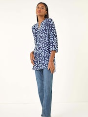 Roman Blue Abstract Spot Print Stretch Blouse - Image 4 of 5