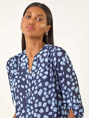 Roman Blue Abstract Spot Print Stretch Blouse - Image 5 of 5