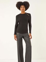 Roman Black Ruched Button Stretch Jumper - Image 2 of 5