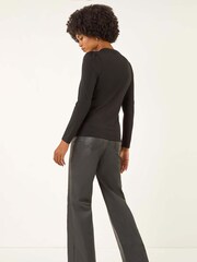 Roman Black Ruched Button Stretch Jumper - Image 3 of 5