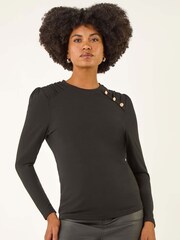 Roman Black Ruched Button Stretch Jumper - Image 4 of 5