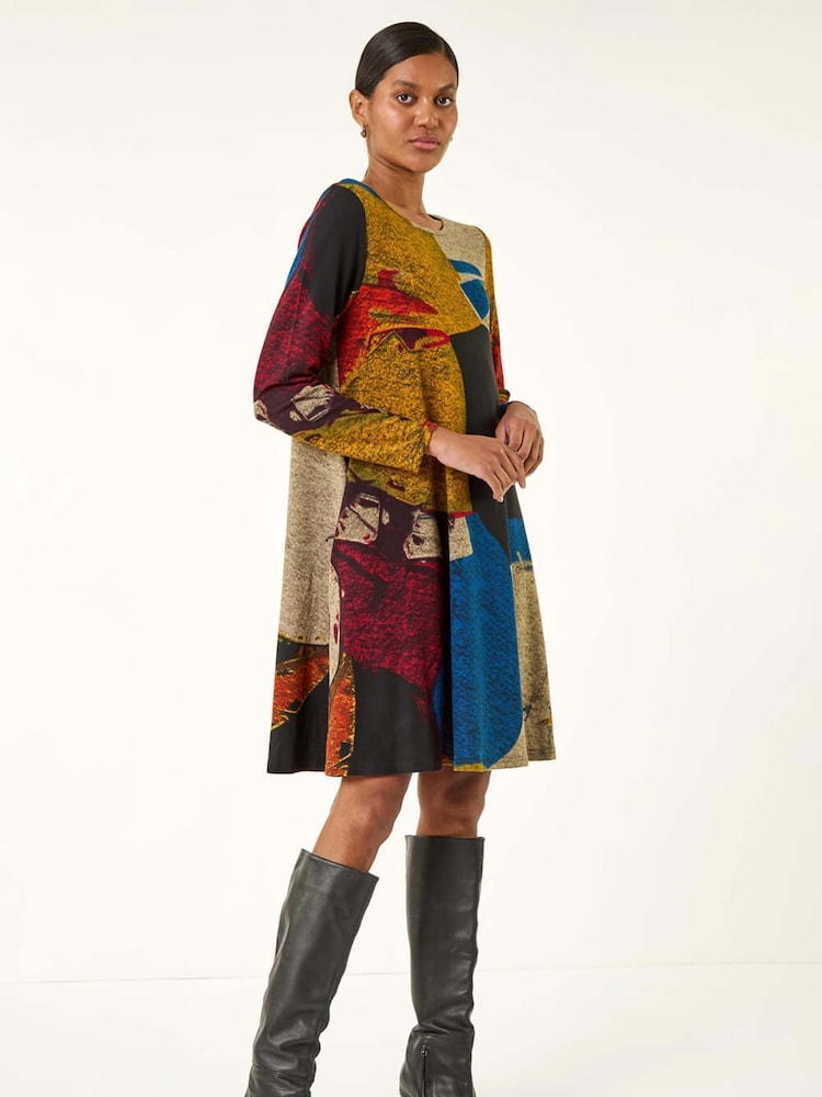 Roman Black Abstract Print Swing Dress - Image 2 of 5 Roman Black Abstract Print Swing Dress - Image 2 of 5