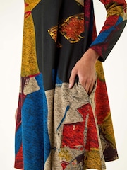 Roman Black Abstract Print Swing Dress - Image 5 of 5