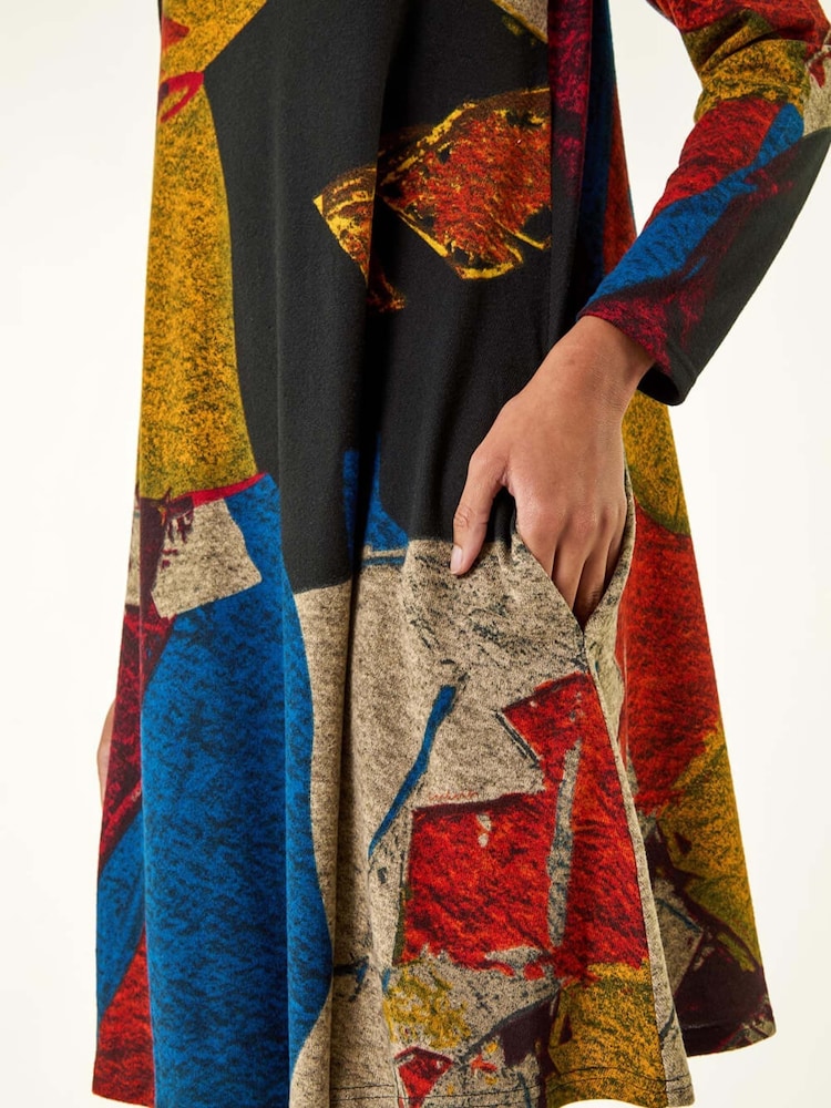 Roman Black Abstract Print Swing Dress - Image 5 of 5 Roman Black Abstract Print Swing Dress - Image 5 of 5