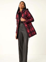 Roman Red Check Print Quilted Puffer Coat - Image 1 of 5