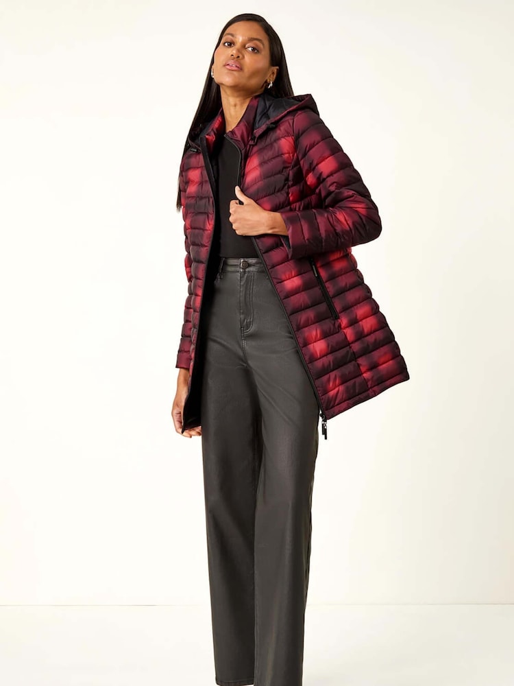 Roman Red Check Print Quilted Puffer Coat - Image 1 of 5