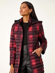 Roman Red Check Print Quilted Puffer Coat - Image 2 of 5