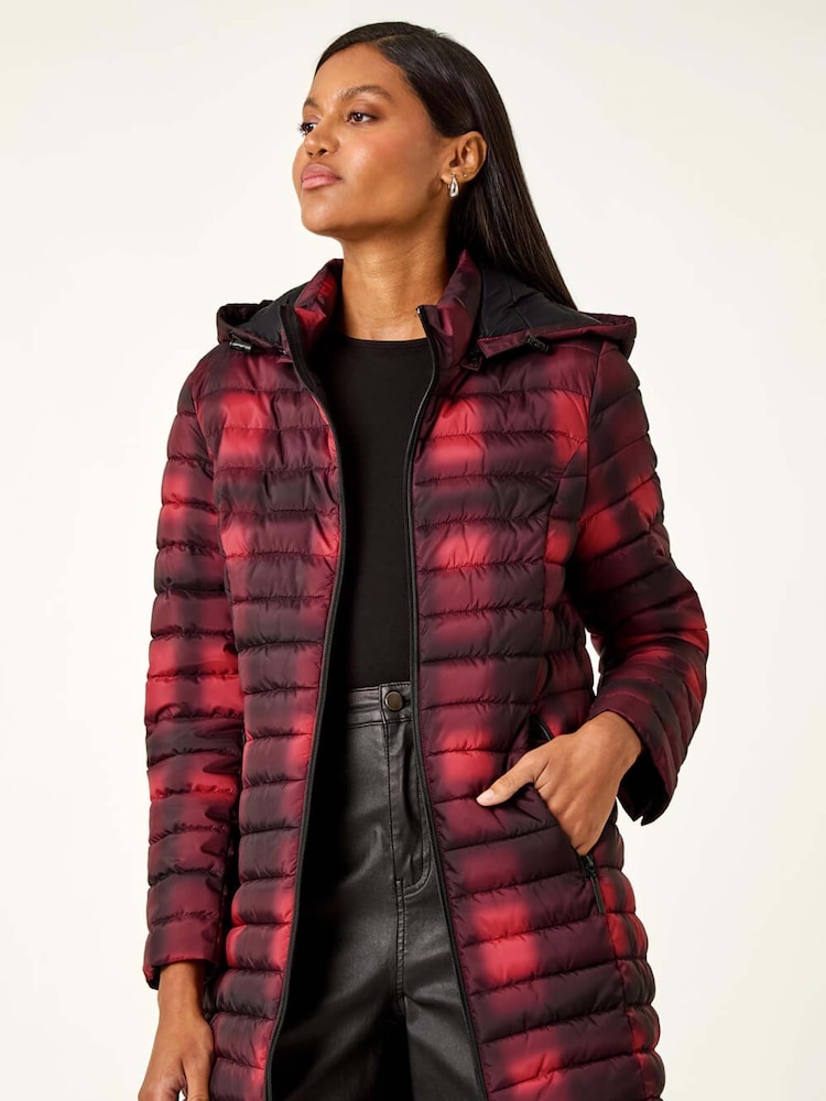 Roman Red Check Print Quilted Puffer Coat - Image 2 of 5