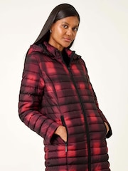 Roman Red Check Print Quilted Puffer Coat - Image 4 of 5