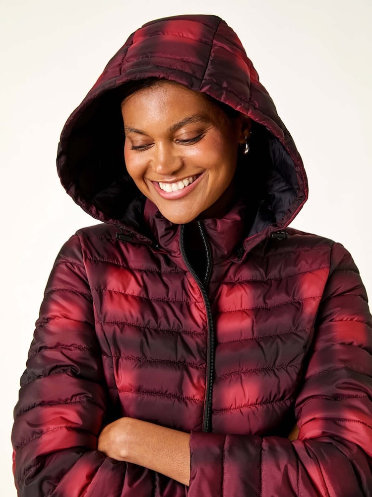 Roman Red Check Print Quilted Puffer Coat - Image 5 of 5