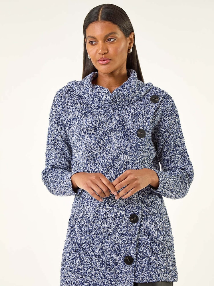 Roman Blue Roll Neck Button Detail Jumper - Image 1 of 5 Roman Blue Roll Neck Button Detail Jumper - Image 1 of 5
