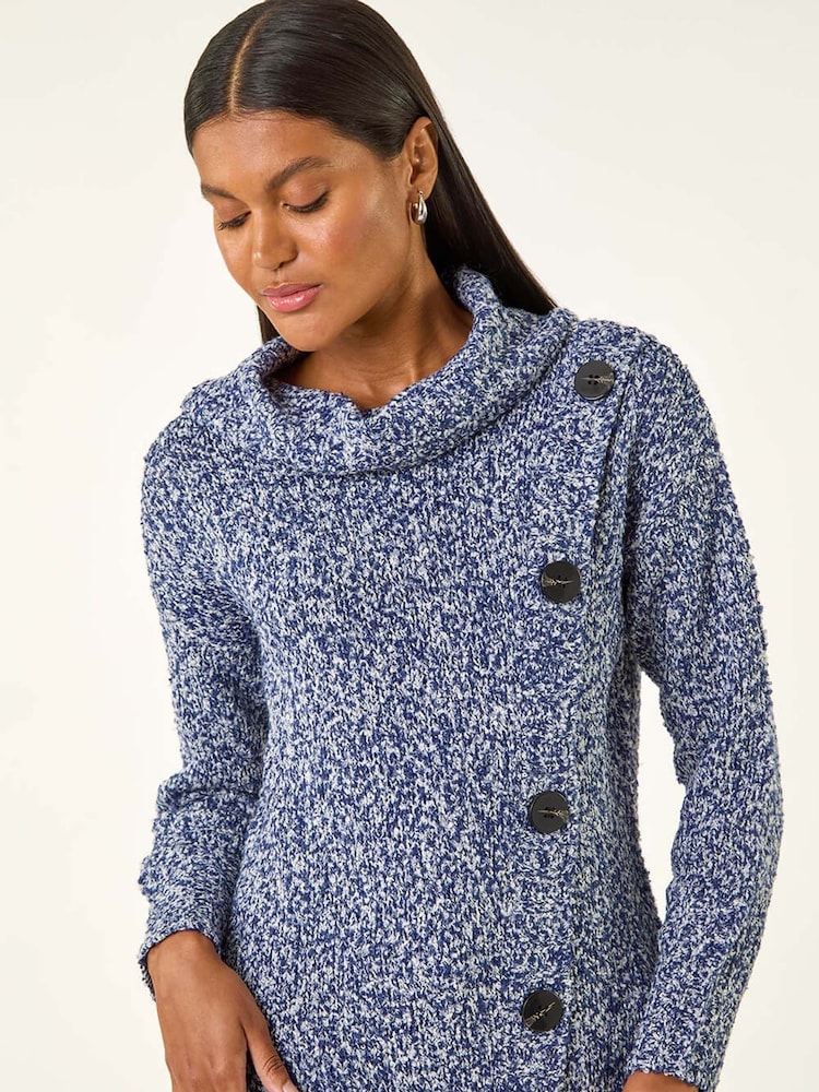 Roman Blue Roll Neck Button Detail Jumper - Image 2 of 5 Roman Blue Roll Neck Button Detail Jumper - Image 2 of 5