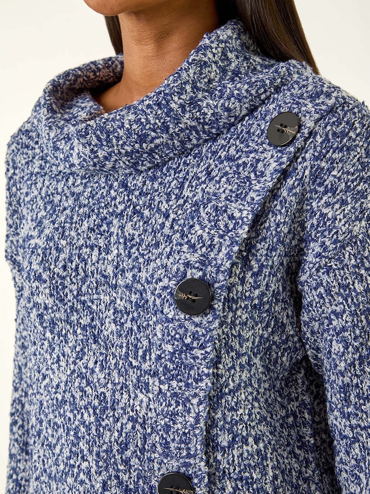 Roman Blue Roll Neck Button Detail Jumper - Image 5 of 5 Roman Blue Roll Neck Button Detail Jumper - Image 5 of 5