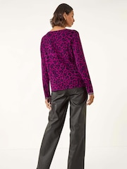 Roman Magenta Animal Print Embellished Trim Jumper - Image 3 of 5