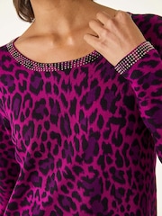 Roman Magenta Animal Print Embellished Trim Jumper - Image 5 of 5