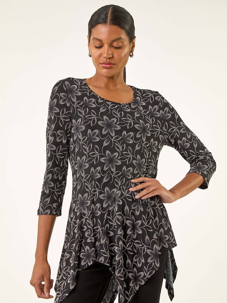Roman Floral Print Asymmetric Tunic Top - Imagem 1 de 5