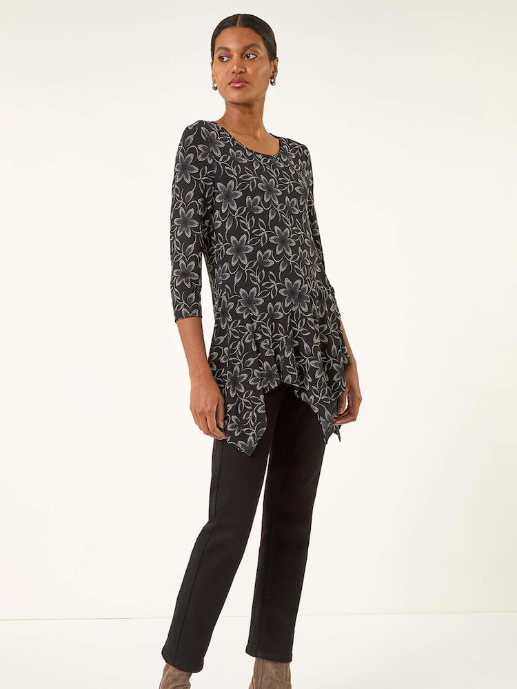 Roman Floral Print Asymmetric Tunic Top - Imagem 2 de 5