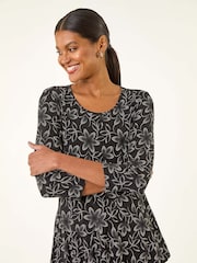 Roman Floral Print Asymmetric Tunic Top - Imagem 4 de 5