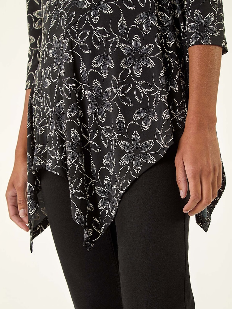Roman Floral Print Asymmetric Tunic Top - Imagem 5 de 5