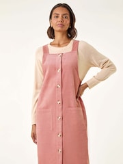 Roman Pink Corduroy Pinafore Midi Dress - Image 1 of 5
