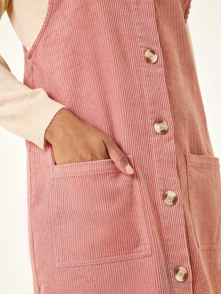 Roman Pink Corduroy Pinafore Midi Dress - Image 5 of 5
