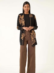 Roman Black Contrast Floral Print Cardigan - Image 2 of 5