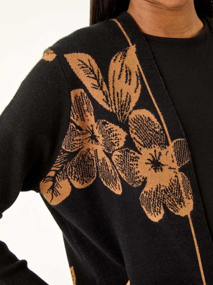 Roman Black Contrast Floral Print Cardigan - Image 5 of 5 Roman Black Contrast Floral Print Cardigan - Image 5 of 5