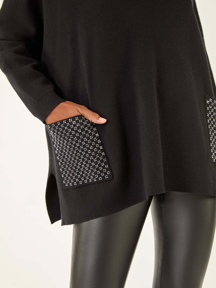 Roman Black Hotfix Pocket Knit Jumper - Image 5 of 5 Roman Black Hotfix Pocket Knit Jumper - Image 5 of 5