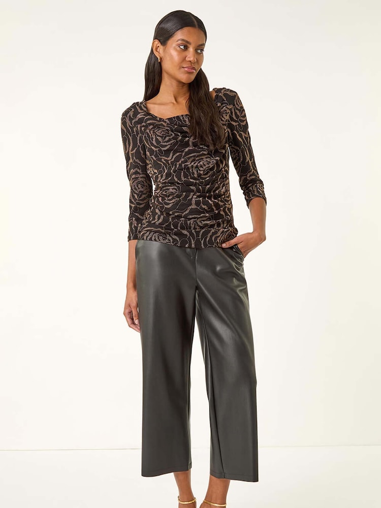 Roman Metallic Jacquard Cowl Neck Stretch Blouse - Image 2 of 5