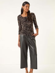 Roman Metallic Jacquard Cowl Neck Stretch Blouse - Image 3 of 5