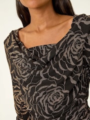 Roman Metallic Jacquard Cowl Neck Stretch Blouse - Image 5 of 5