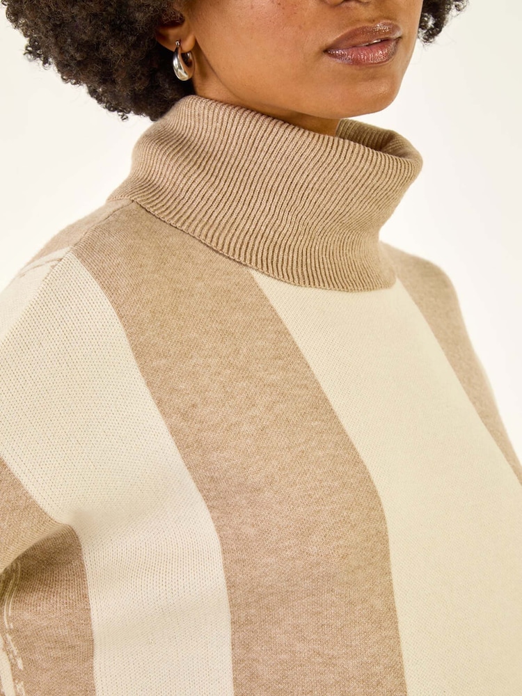 Roman Brown Colourblock Longline Knit Jumper - Image 1 of 5 Roman Brown Colourblock Longline Knit Jumper - Image 1 of 5