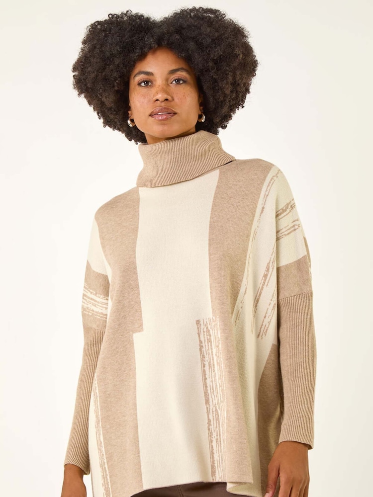 Roman Brown Colourblock Longline Knit Jumper - Image 2 of 5 Roman Brown Colourblock Longline Knit Jumper - Image 2 of 5