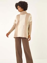 Roman Brown Colourblock Longline Knit Jumper - Image 4 of 5