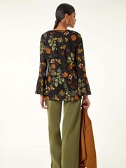 Roman Black Floral Print V-Neck T-Shirt - Image 4 of 5