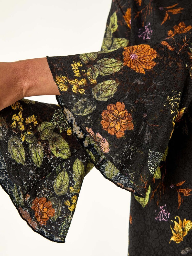 Roman Black Floral Print V-Neck T-Shirt - Image 5 of 5