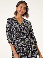 Roman Green Abstract Print Pintuck Stretch Blouse - Image 1 of 5