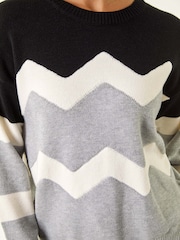 Roman Grey Colour Block Zig Zag Knit Jumper - Image 5 of 5