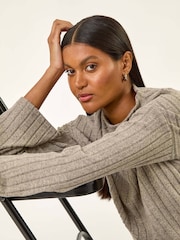 Roman Natural High Neck Ribbed Snit Jumper - Image 1 of 5