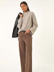 Roman Natural High Neck Ribbed Snit Jumper - Image 2 of 5