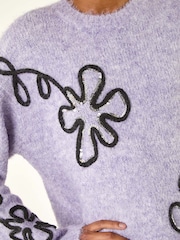 Roman Purple Sequin Floral Knit Jumper - Image 1 of 5