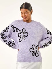 Roman Purple Sequin Floral Knit Jumper - Image 2 of 5